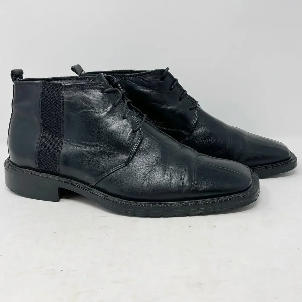 Venturini Black Leather Square Toe Lace Up Chelsea Boots Mens 9
